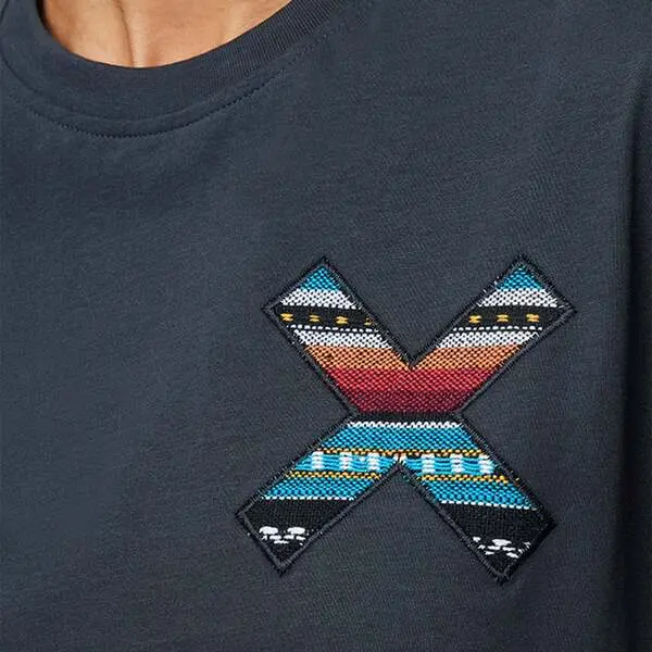 Short Sleeve T-shirt with Coloured X Embroidery on the Chest 1 Image