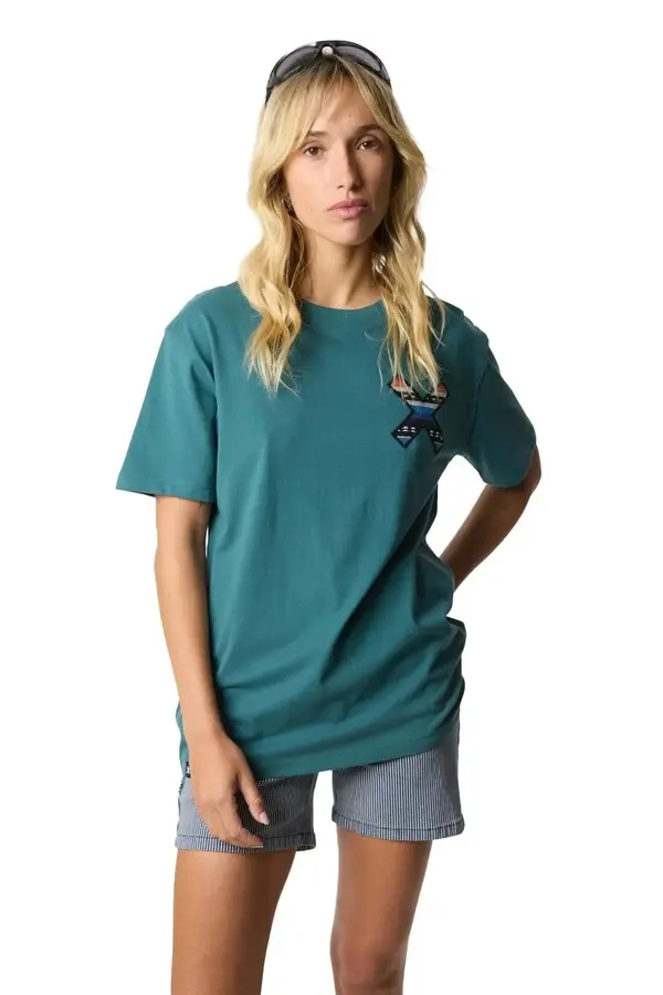 Short Sleeve T-shirt with Coloured X Embroidery - Green 3 Image