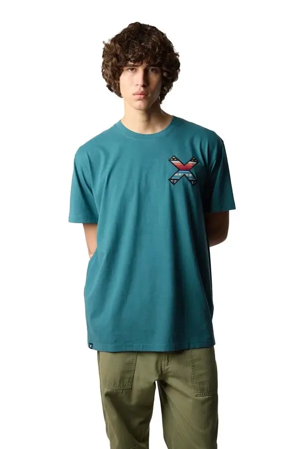 Short Sleeve T-shirt with Coloured X Embroidery - Green 4 Image
