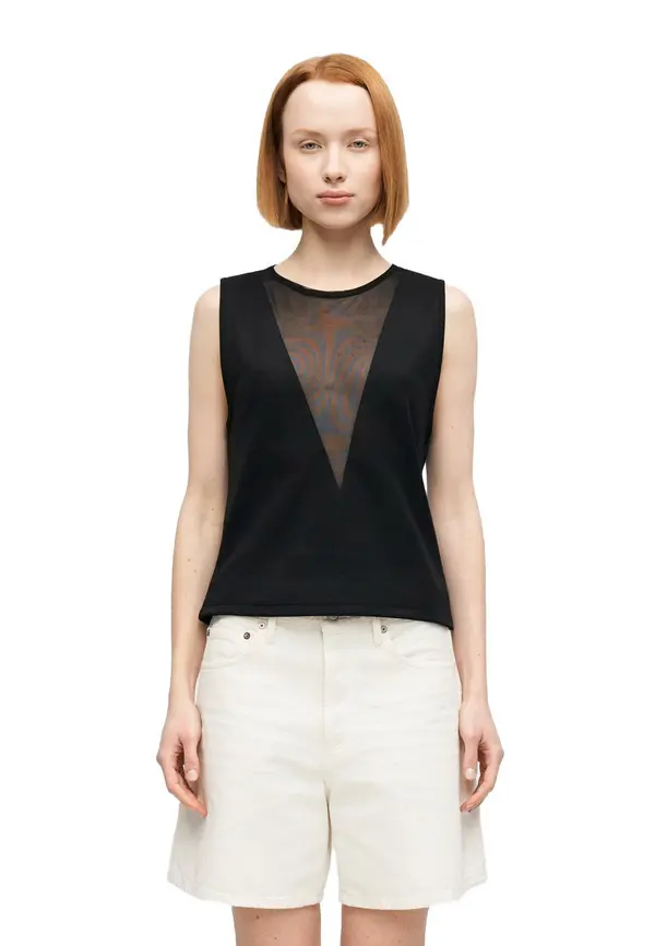 Sleeveless Top with a Deep V-shaped Sheer 2 Image