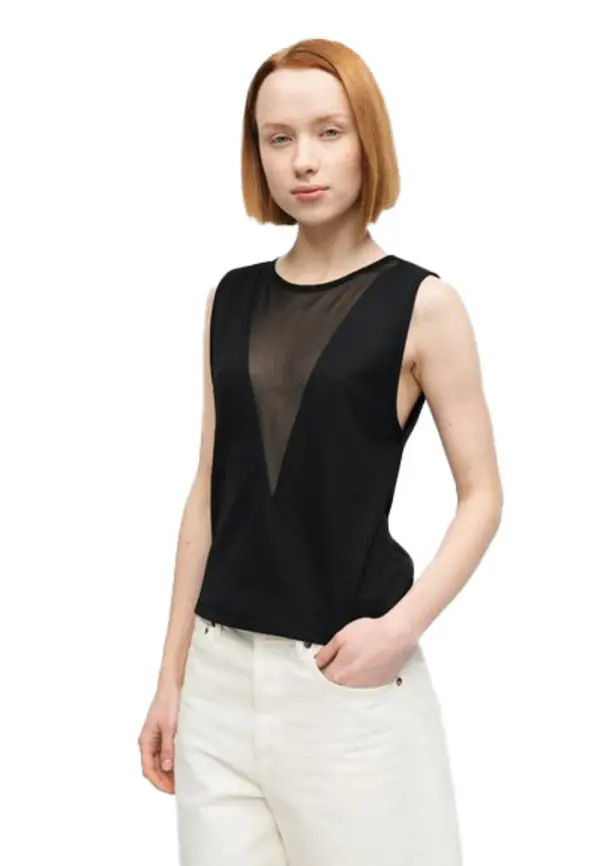 Sleeveless Top with a Deep V-shaped Sheer 3 Image