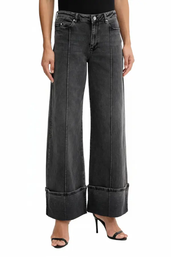 Turn Up Wide Leg Denim Jeans 1 Image