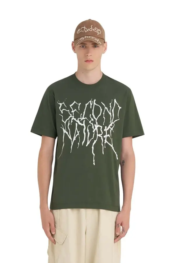 Regular Fit Cotton Short Sleeve T-shirt with Design - Dark Green 1 Image