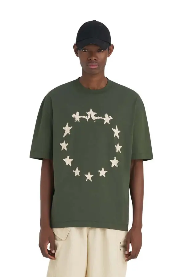 Circular Star Graphic Relaxed Fit T-shirt - Dark Green 1 Image