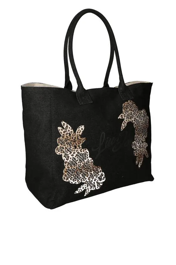 Canvas Tote with Script Logo Embroidery and Decorative Print Scarf 1 Image