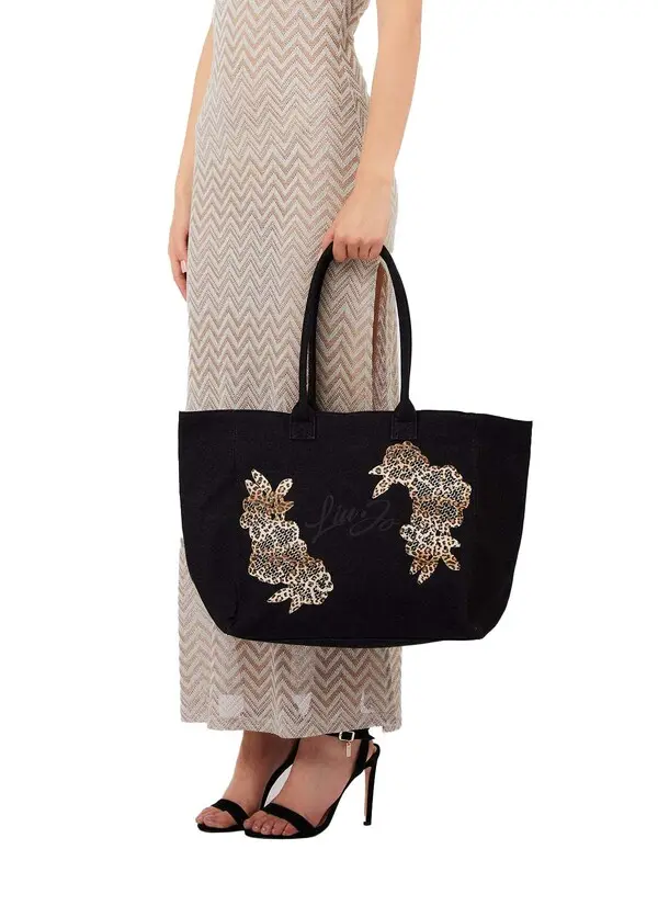 Canvas Tote with Script Logo Embroidery and Decorative Print Scarf 3 Image