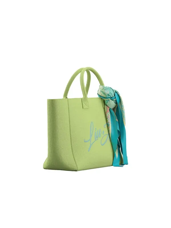 Canvas Tote with Script Logo Embroidery and Decorative Print Scarf 1 Image