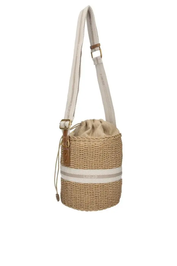 Woven Straw Bucket Bag with Drawstring Closure 2 Image