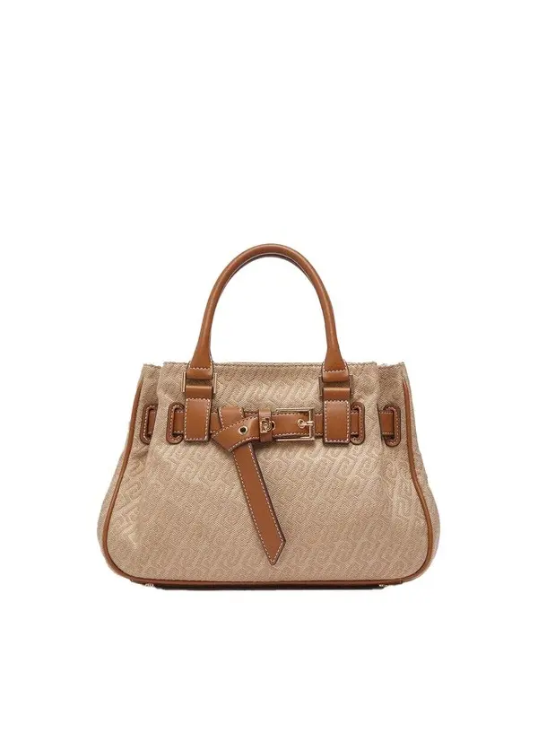 Small Jacquard Tote Bag with Decorative Front Belt 3 Image