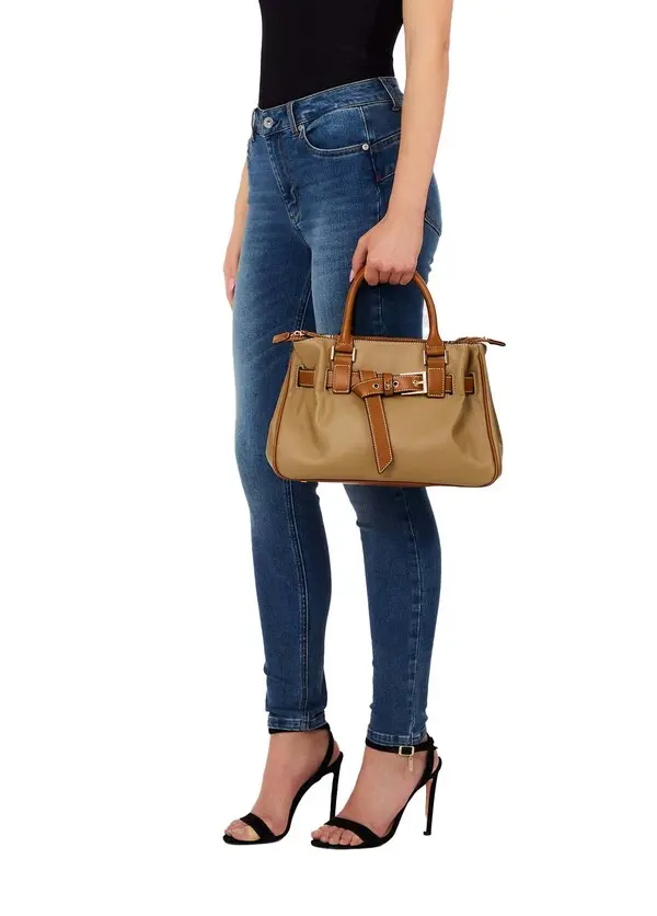 Small Jacquard Tote Bag with Decorative Front Belt 4 Image