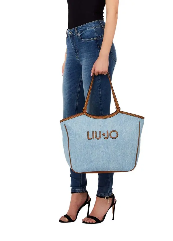 Denim Tote Bag with Contrasting Trim 3 Image