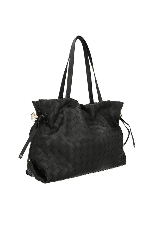 Woven Leather Tote Bag with Drawstring Detail 2 Image