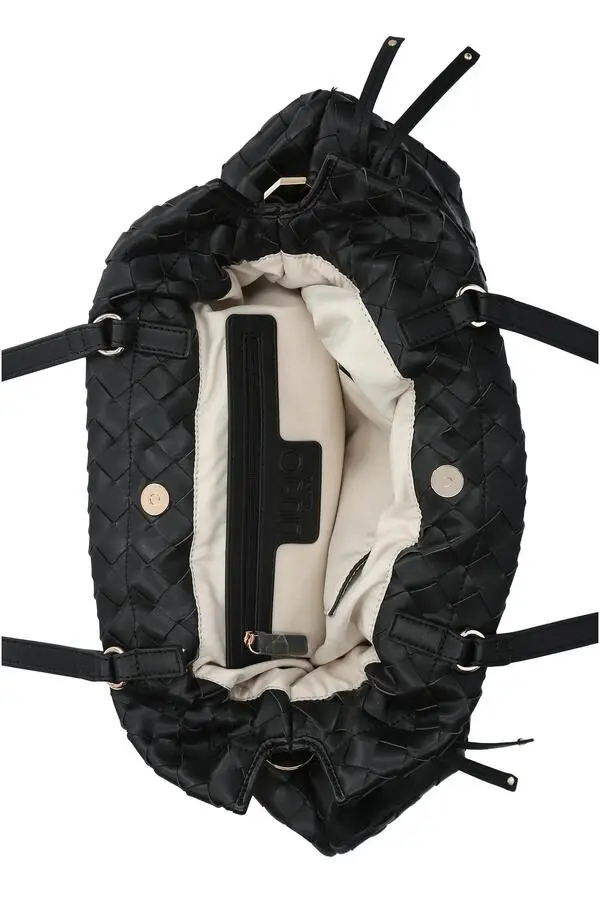 Woven Leather Tote Bag with Drawstring Detail 3 Image