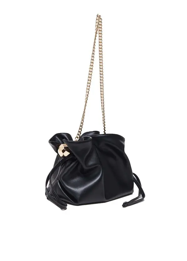 Ruched Leather Chain Crossbody Bag 1 Image
