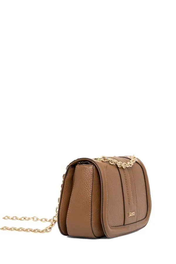 Leather Flap Shoulder Bag with Gold Chain Strap 1 Image