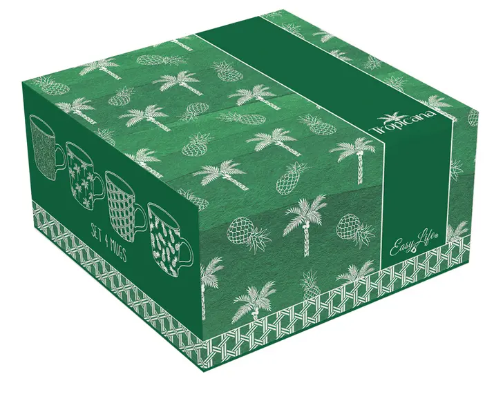 Set Of 4 - Green Porcelain Mugs 380Ml 1 Image