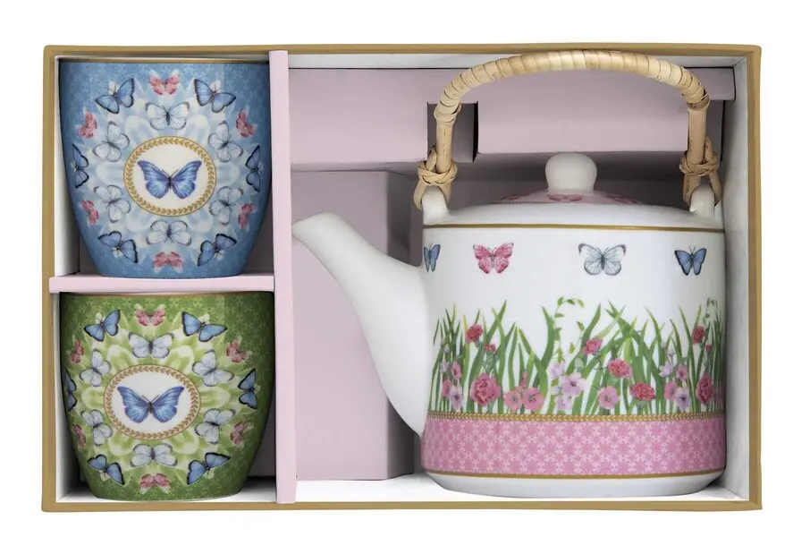 Porcelain Teapot with Metal Infuser and 2 Cups  2 Image