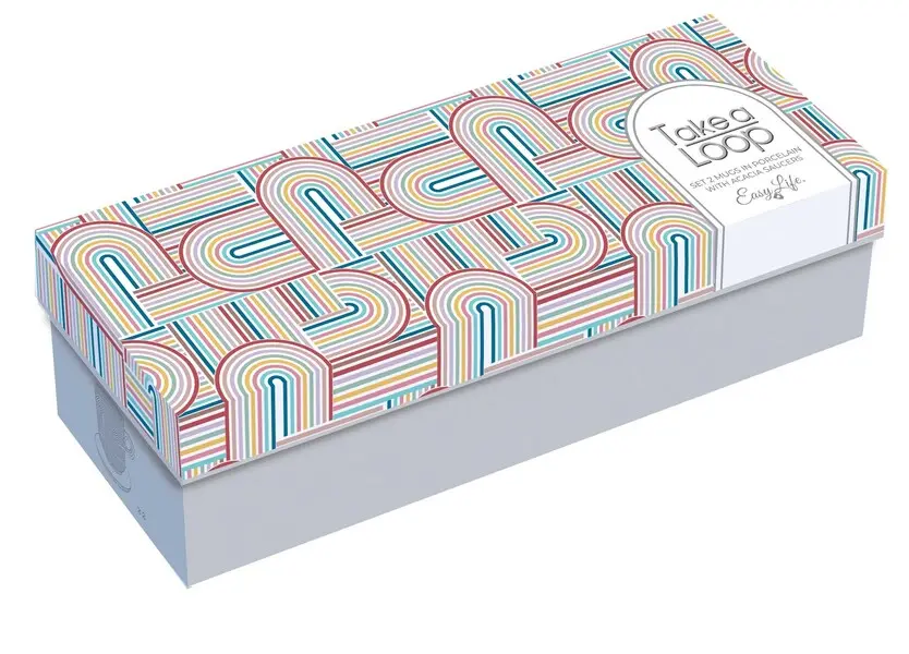 Set Of 2 - Porcelain Mugs With Acacia Saucers 350Ml Purple & Light Green 1 Image