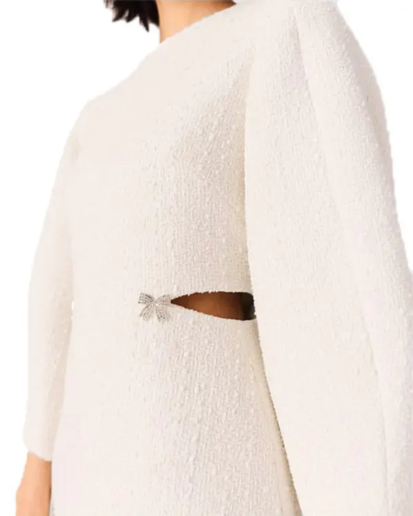 Short Balloon-Sleeve Tweed Dress 3 Image