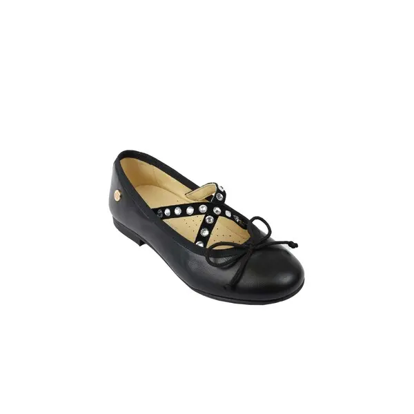 Leather Studded Crisscross Ballerinas with Bow 1 Image