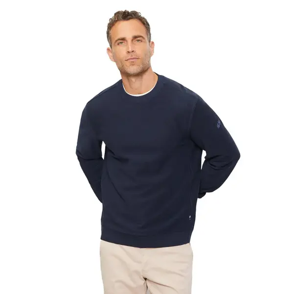 Casual Textured Knit Navy Pullover with Sleeve Logo 2 Image