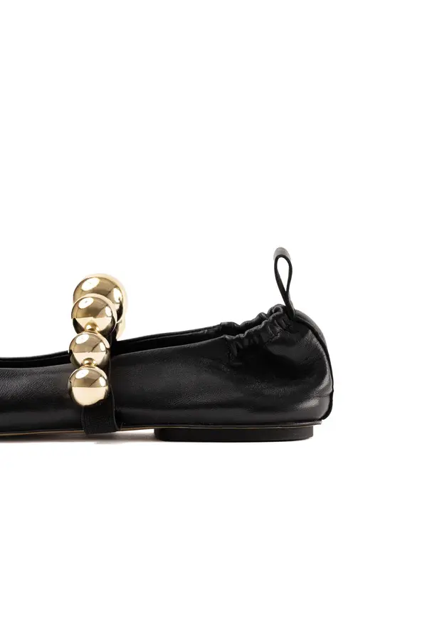 Leather Ballet Flat with Gold Bead Strap 2 Image