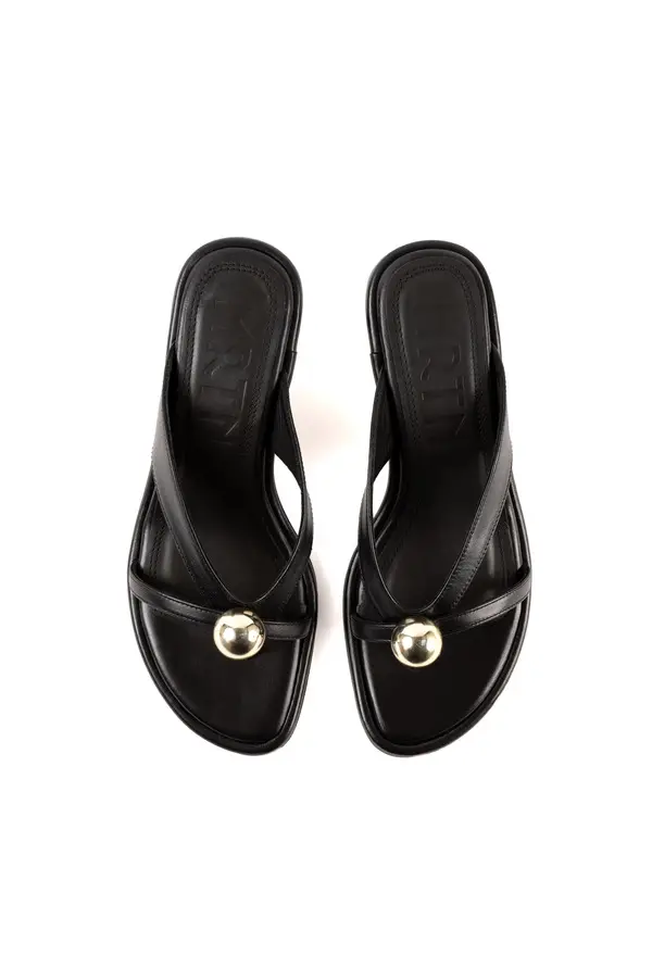 Leather Thong Heel with Gold Orb Detail 3 Image