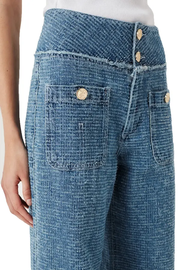 High Waist Tweed Denim Jeans 2 Image