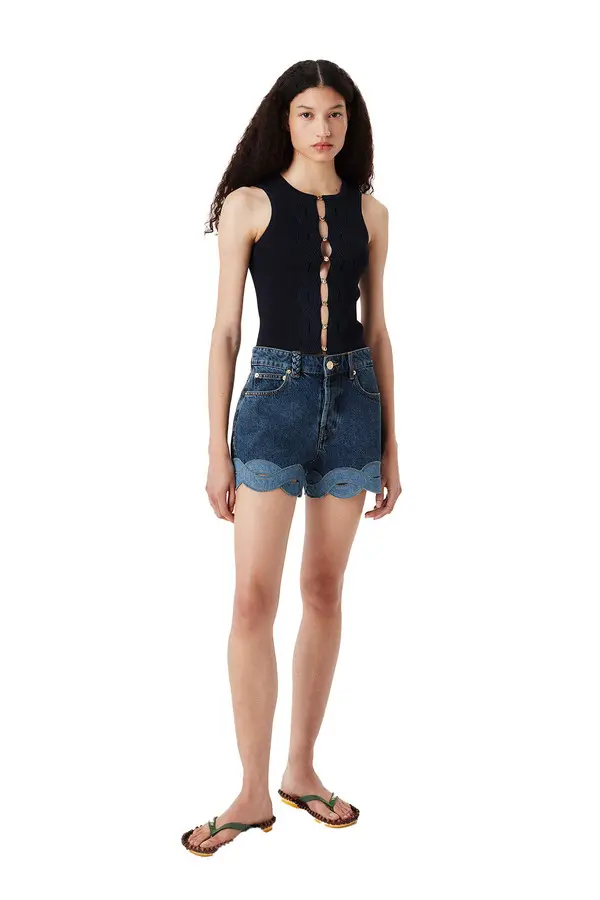 Denim Shorts with Contrasting Braid 1 Image