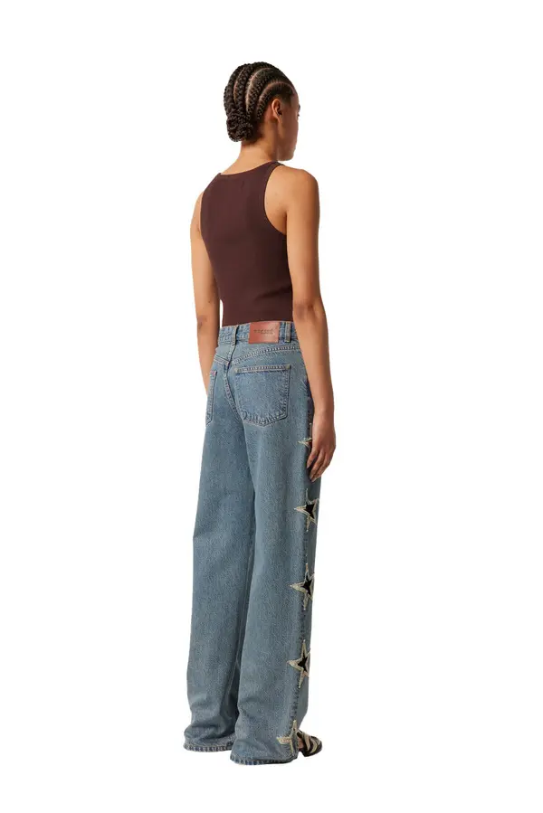 Wide Leg Jeans with Stars Legs Cutouts 1 Image