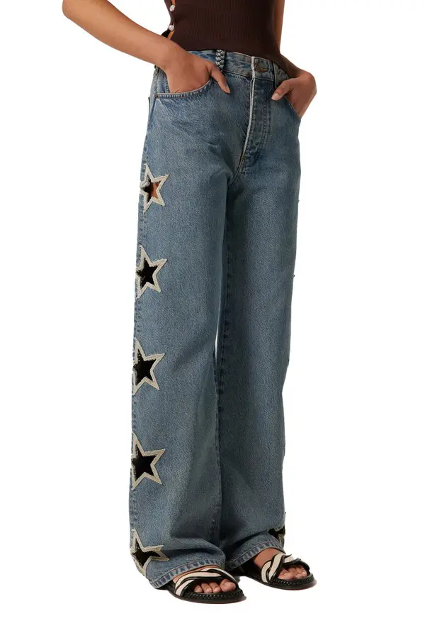 Wide Leg Jeans with Stars Legs Cutouts 2 Image