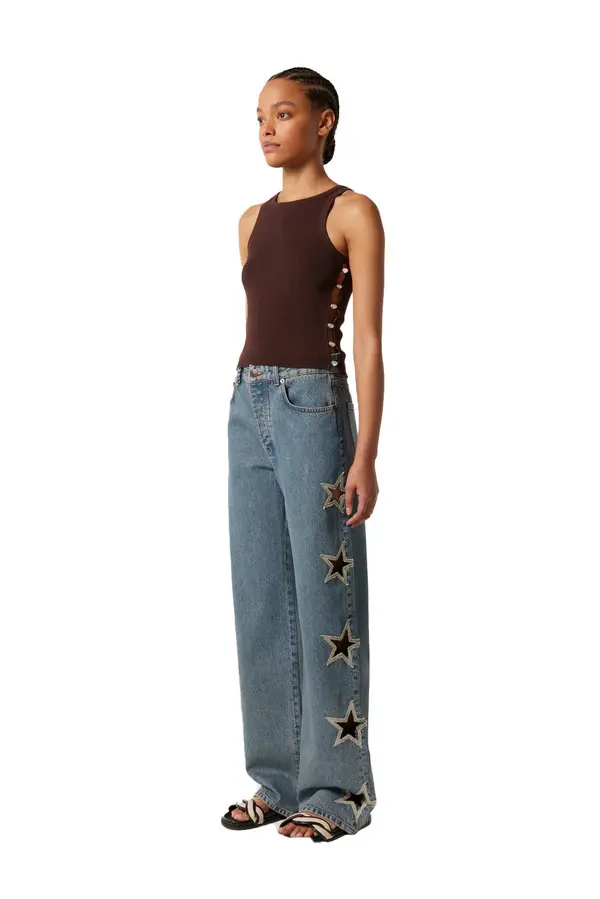 Wide Leg Jeans with Stars Legs Cutouts 3 Image
