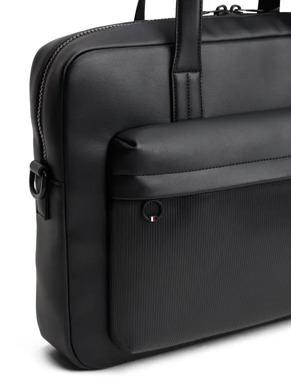 Flag Ribbed Pocket Leather Laptop Bag 4 Image