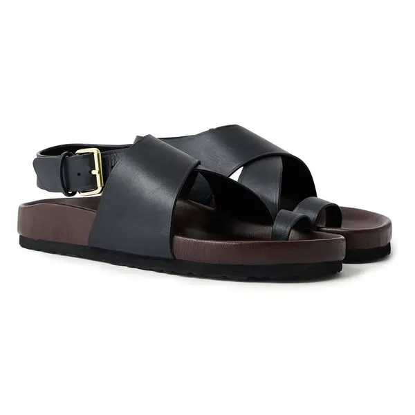 Leather Slingback Sandals with Gold Buckle 2 Image