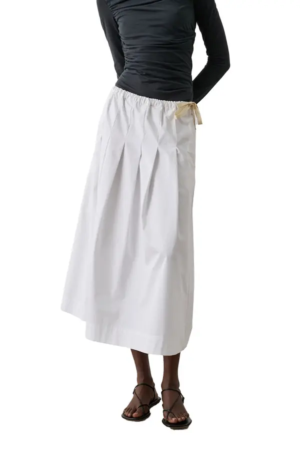 Crisp Cotton Pleated Midi Skirt 2 Image