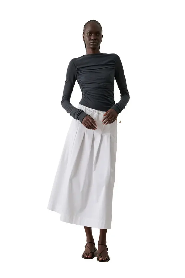 Crisp Cotton Pleated Midi Skirt 3 Image