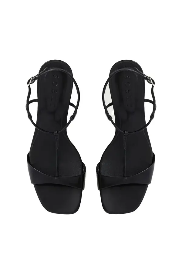 T-Strap Leather Heeled Sandals 1 Image