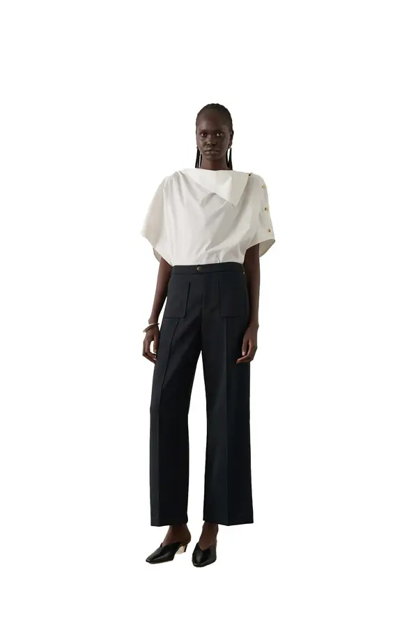 Slightly Flared Patch Pocket Tailored Trousers 2 Image