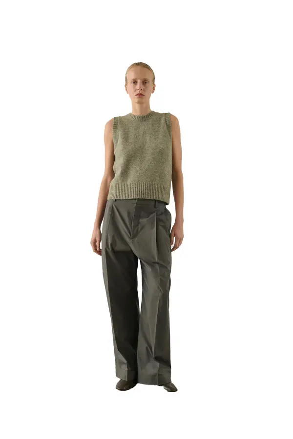Popolin Pleated Wide Leg Trousers 1 Image