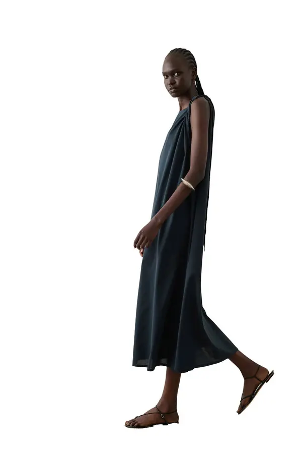Oversized Sleeveless Shift Dress with Knotted Shoulder Detail 1 Image