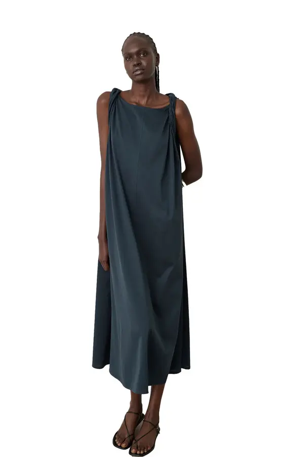 Oversized Sleeveless Shift Dress with Knotted Shoulder Detail 2 Image