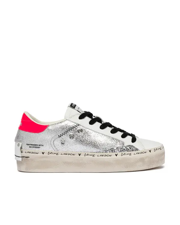 Distressed Platform Silver Shine Sneakers 1 Image