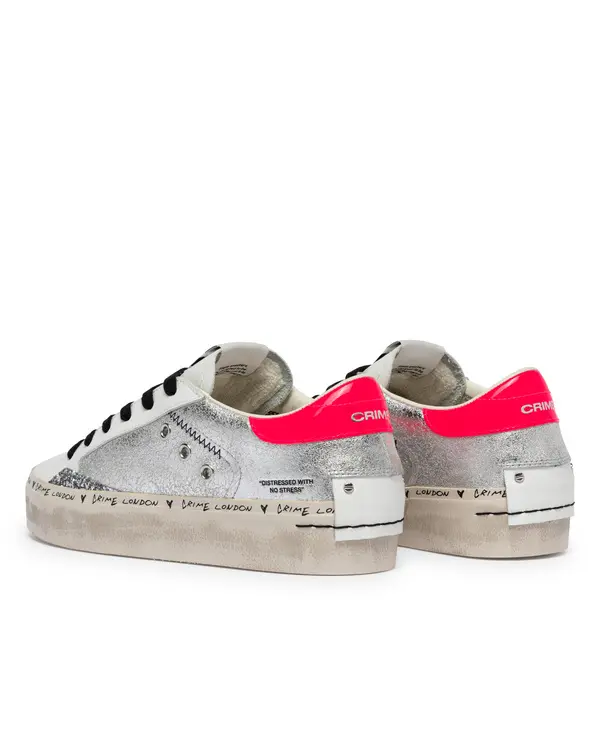 Distressed Platform Silver Shine Sneakers 2 Image