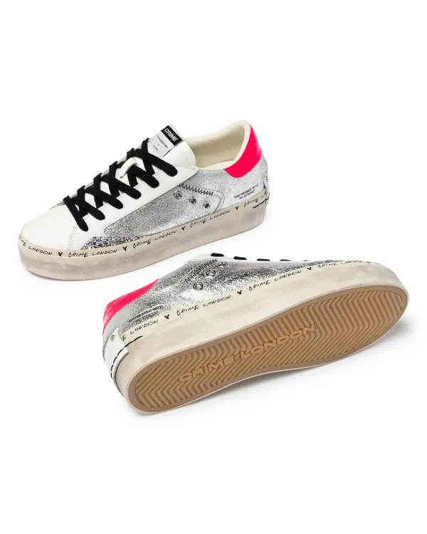 Distressed Platform Silver Shine Sneakers 3 Image