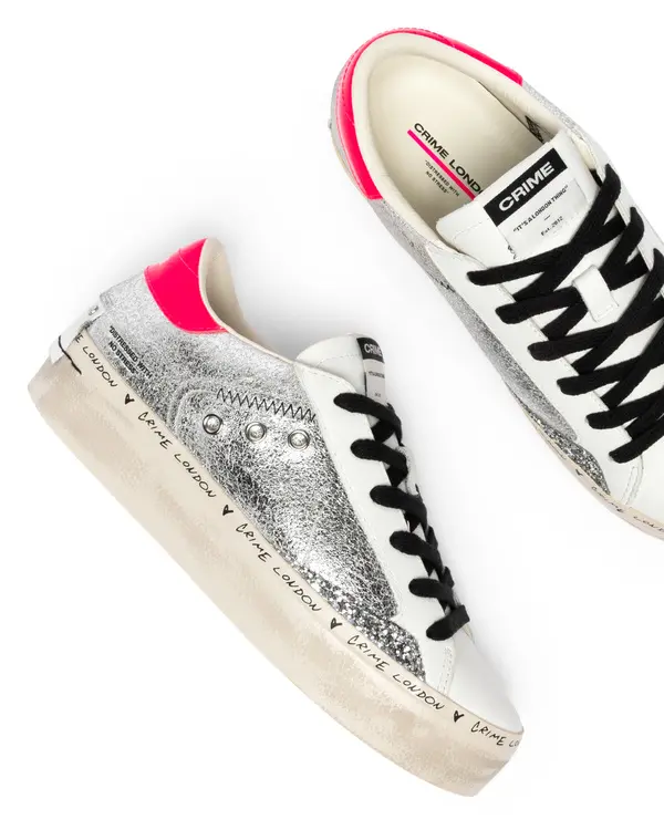 Distressed Platform Silver Shine Sneakers 4 Image