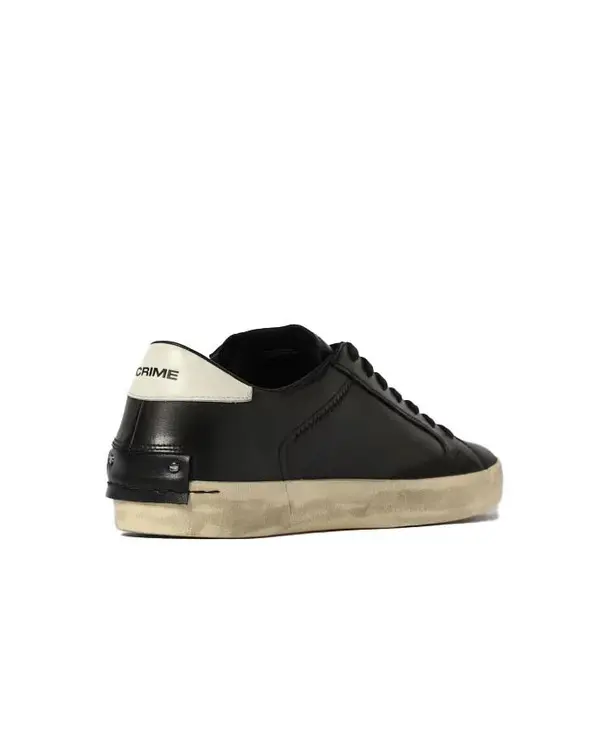 Distressed Jet Black Leather Sneakers 1 Image