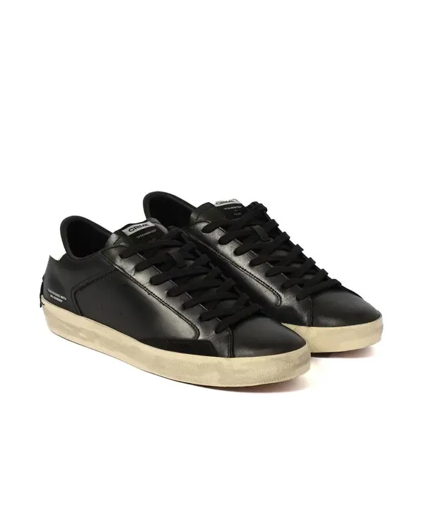 Distressed Jet Black Leather Sneakers 2 Image