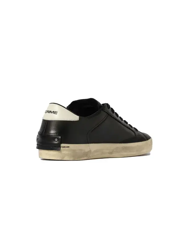 Distressed Jet Black Leather Sneakers 3 Image