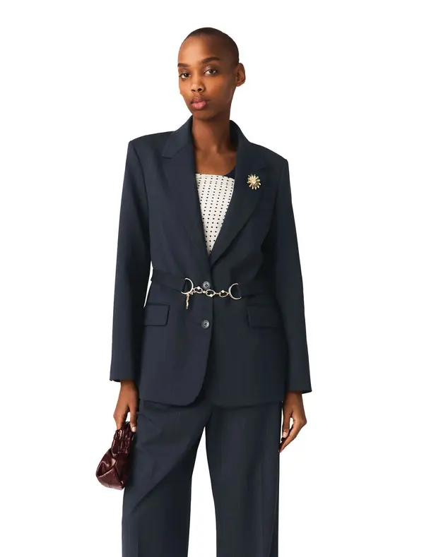 Striped Suit Jacket with Chain Closure 1 Image