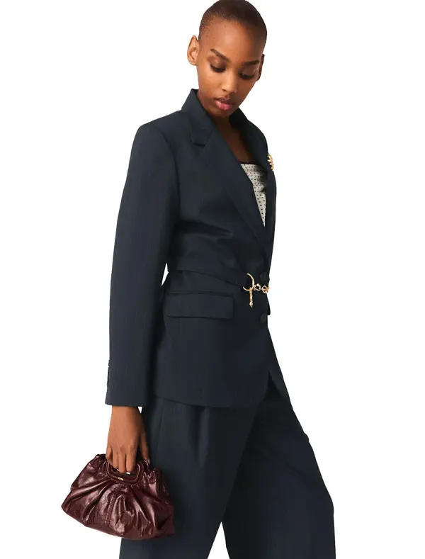 Striped Suit Jacket with Chain Closure 3 Image